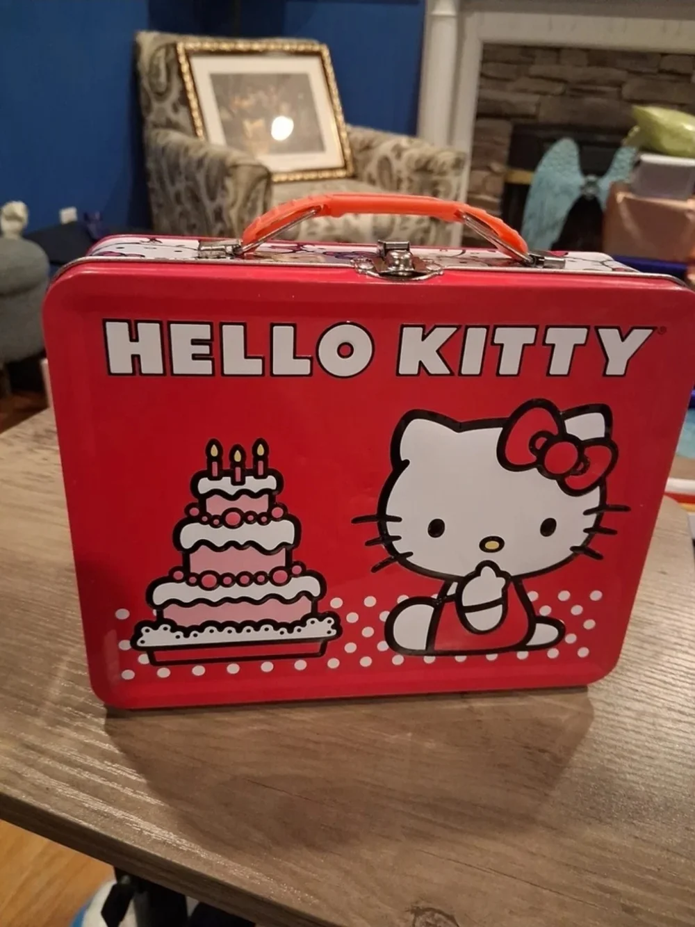 Sanrio Hello Kitty Birthday Cake Embossed Metal Tin Lunch Box